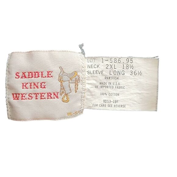 Vtg Saddle King Western Shirt Mens 2X: 18.5 Long Sleeve Blue Stripe Pearl Snap - Picture 8 of 9